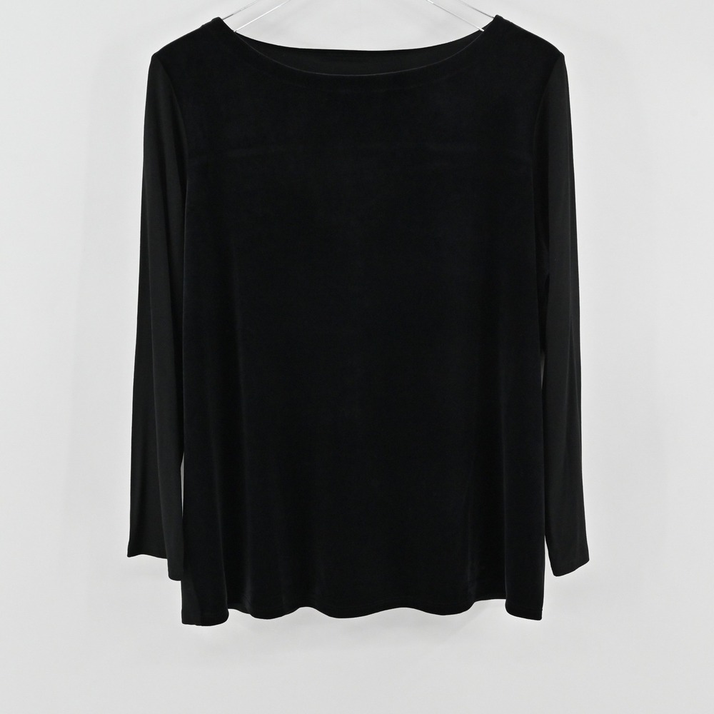 J Jill Wearever Velvet Mixed Media Top Womens Sz XLP Black Long Sleeve Boat Neck